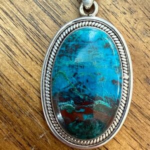 Silver and Blue Oval Sterling Silver Pendant Necklace